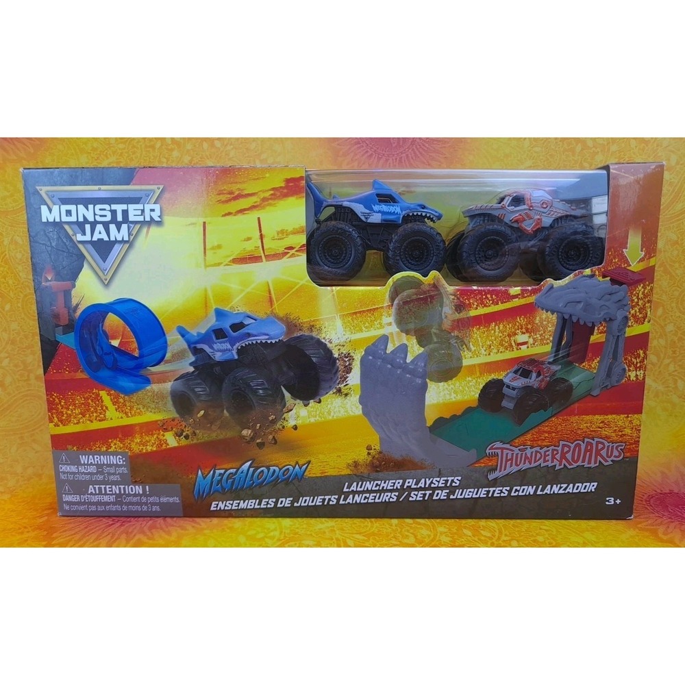 Monster Jam Megalodon ThunderROARus Launcher Playset 2 Trucks Track Spin Master
